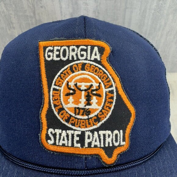 Georgia State Patrol Hat Snap Back Trucker Blue Mesh Cap Adult Vtg - Picture 7 of 11